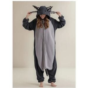 Adult Grey Axolotl Hooded Jumper w/ Tail & Pockets - Size Small